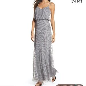 Adrianna Papell Silver Beaded Evening Gown